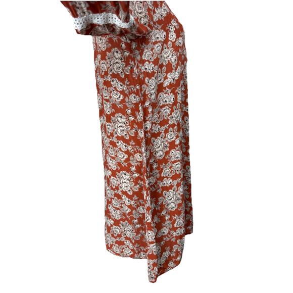 Women's Tunic Top Sz M Brown Floral 3/4 Sleeves Boho Cottagecore Hippie - Picture 6 of 15